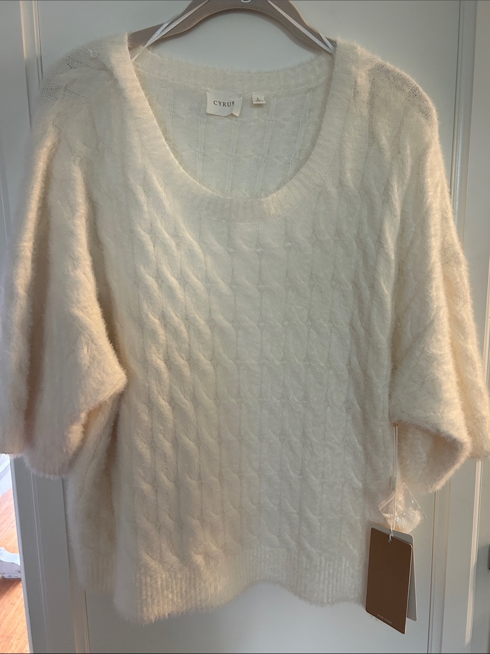 Cyrus Cream Cable Knit Scoop-Neck Sweater